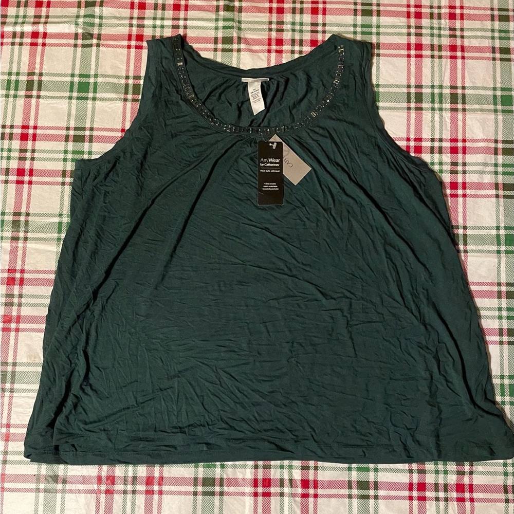 Catherines Women’s Shirt Sleeveless Dark Green Size 3X 26/28W NWT